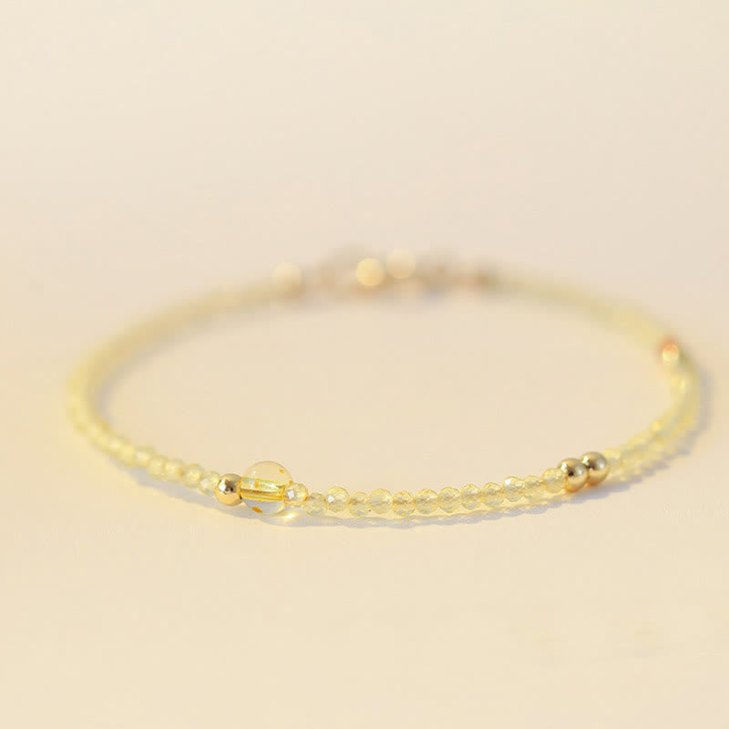 Buddha Stones 2mm Ultra-thin Citrine 14K Gold Plated Copper Beads Protection Bracelet - image 3