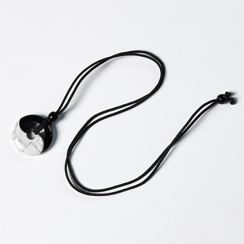 Buddha Stones Natural Black Obsidian White Turquoise Yin Yang Peace Buckle Design Braided String Strength Necklace Pendant - image 13