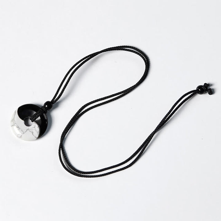 Buddha Stones Natural Black Obsidian White Turquoise Yin Yang Peace Buckle Design Braided String Strength Necklace Pendant - image 13