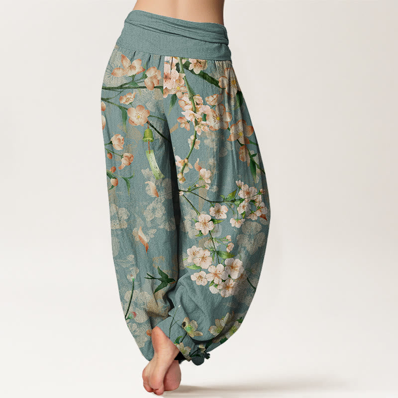 Buddha Stones Peach Blossoms Flying Geese Pattern Women's Elastic Waist Harem Pants - image 2