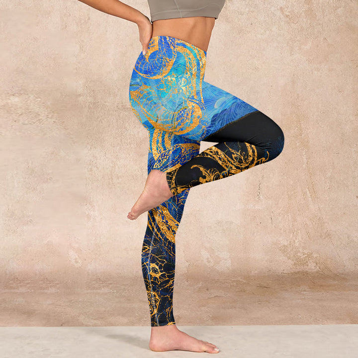 Buddha Stones Black Snake Butterfly Flower Leaves Print Gym Leggings Women's Yoga Pants - image 15