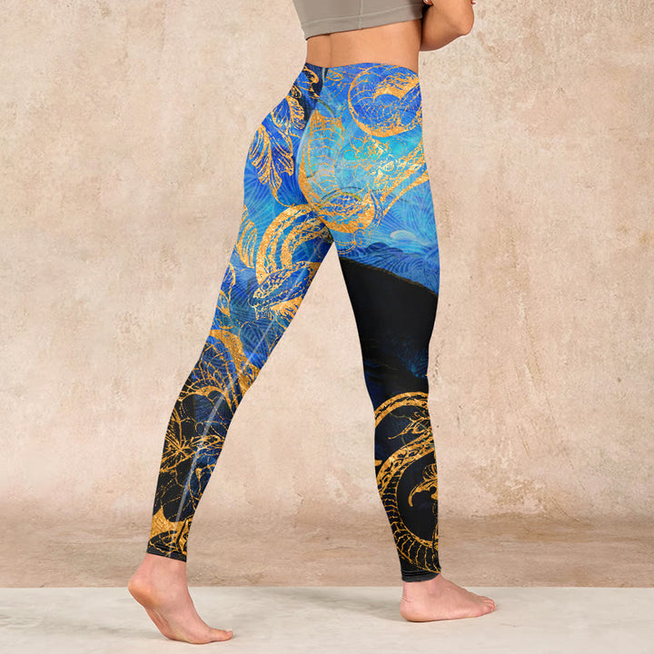 Buddha Stones Black Snake Butterfly Flower Leaves Print Gym Leggings Women's Yoga Pants - image 4