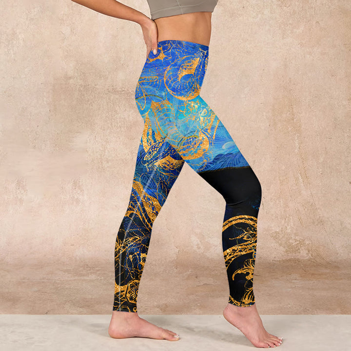 Buddha Stones Black Snake Butterfly Flower Leaves Print Gym Leggings Women's Yoga Pants - image 16