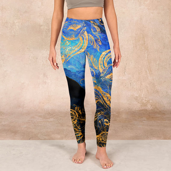 Buddha Stones Black Snake Butterfly Flower Leaves Print Gym Leggings Women's Yoga Pants - image 1