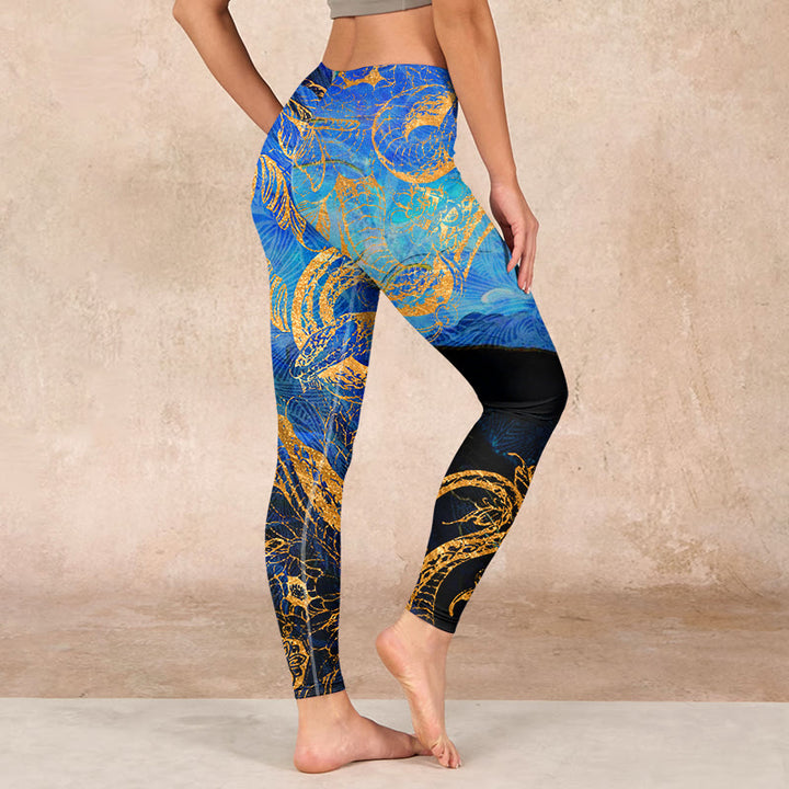 Buddha Stones Black Snake Butterfly Flower Leaves Print Gym Leggings Women's Yoga Pants - image 2
