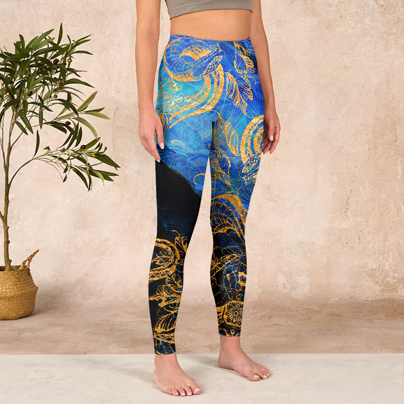 Buddha Stones Black Snake Butterfly Flower Leaves Print Gym Leggings Women's Yoga Pants - image 3