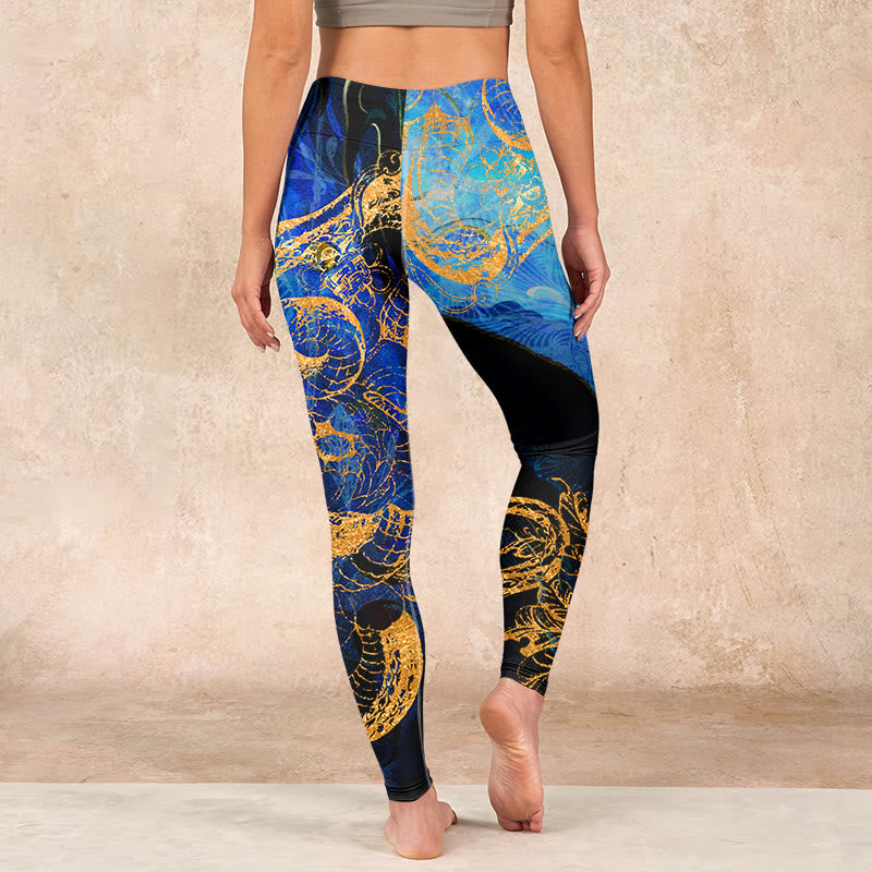 Buddha Stones Black Snake Butterfly Flower Leaves Print Gym Leggings Women's Yoga Pants - image 14