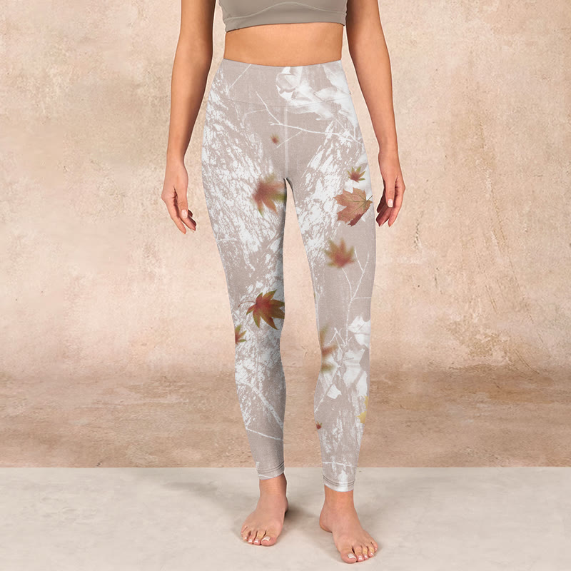 Buddha Stones Maple Leaves Branches Print Gym Leggings Women's Yoga Pants - image 1