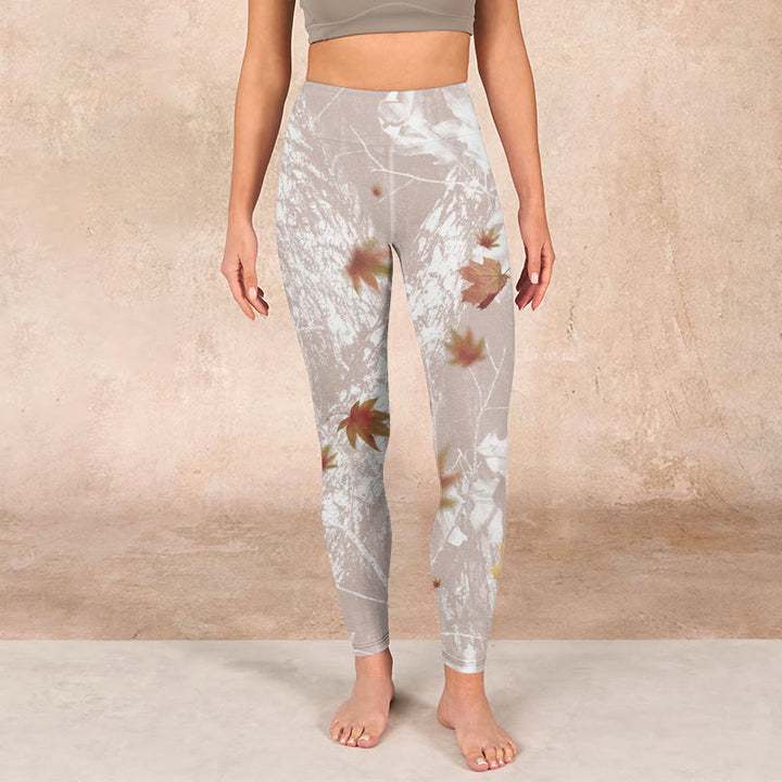 Buddha Stones Maple Leaves Branches Print Gym Leggings Women's Yoga Pants - image 1