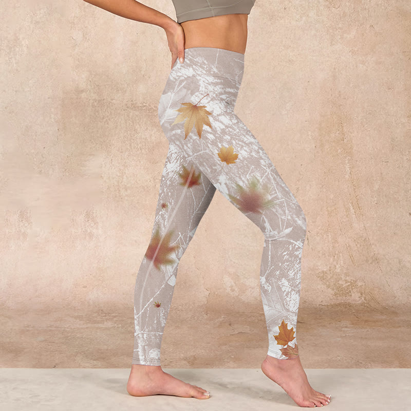 Buddha Stones Maple Leaves Branches Print Gym Leggings Women's Yoga Pants - image 16