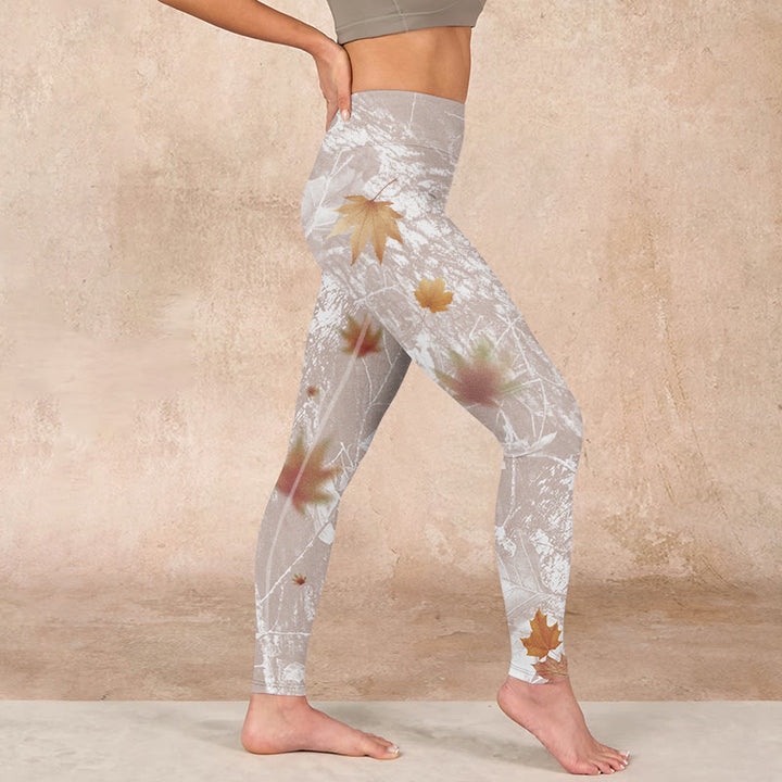 Buddha Stones Maple Leaves Branches Print Gym Leggings Women's Yoga Pants - image 16