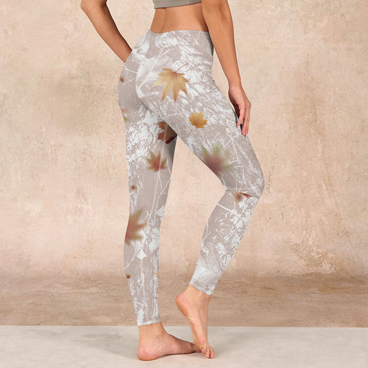 Buddha Stones Maple Leaves Branches Print Gym Leggings Women's Yoga Pants - image 2