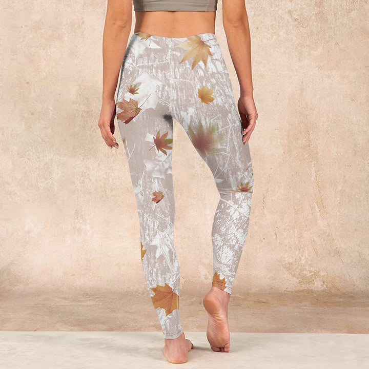Buddha Stones Maple Leaves Branches Print Gym Leggings Women's Yoga Pants - image 14