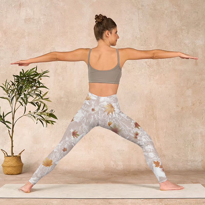 Buddha Stones Maple Leaves Branches Print Gym Leggings Women's Yoga Pants - image 10