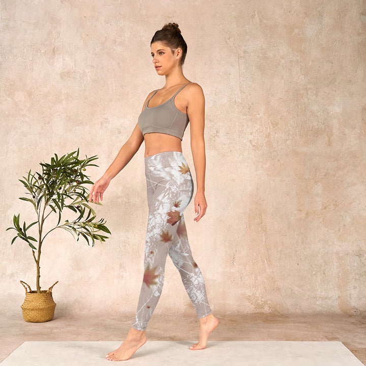 Buddha Stones Maple Leaves Branches Print Gym Leggings Women's Yoga Pants - image 12