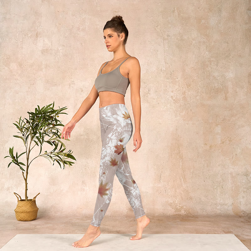 Buddha Stones Maple Leaves Branches Print Gym Leggings Women's Yoga Pants - image 12