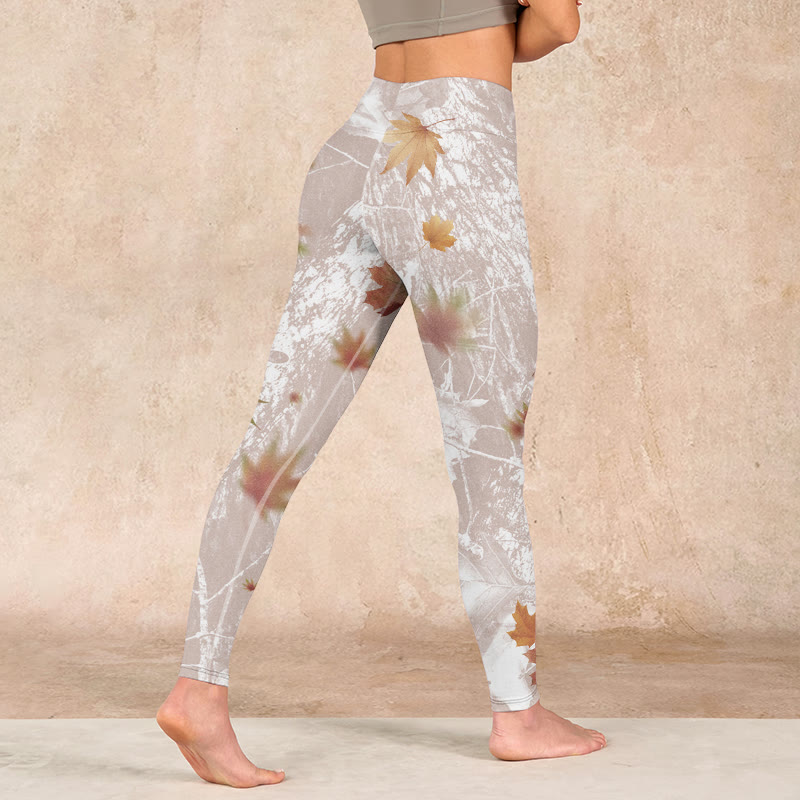 Buddha Stones Maple Leaves Branches Print Gym Leggings Women's Yoga Pants - image 4