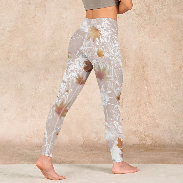 Buddha Stones Maple Leaves Branches Print Gym Leggings Women's Yoga Pants - image 4