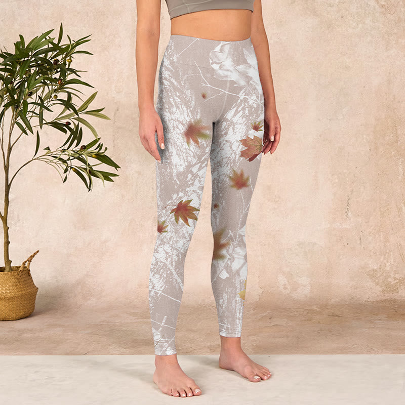 Buddha Stones Maple Leaves Branches Print Gym Leggings Women's Yoga Pants - image 3