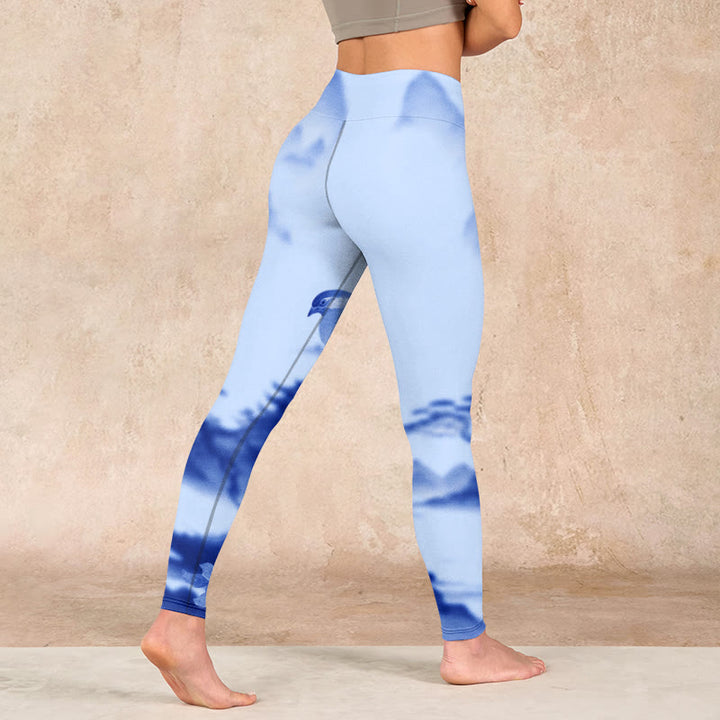 Buddha Stones Blue Bird Peony Print Sports Leggings Women's Yoga Pants - image 4