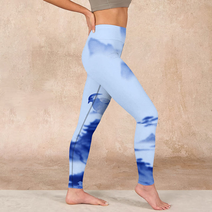 Buddha Stones Blue Bird Peony Print Sports Leggings Women's Yoga Pants - image 16