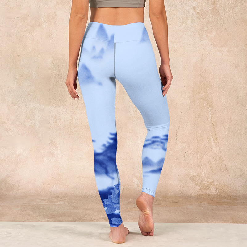 Buddha Stones Blue Bird Peony Print Sports Leggings Women's Yoga Pants - image 14