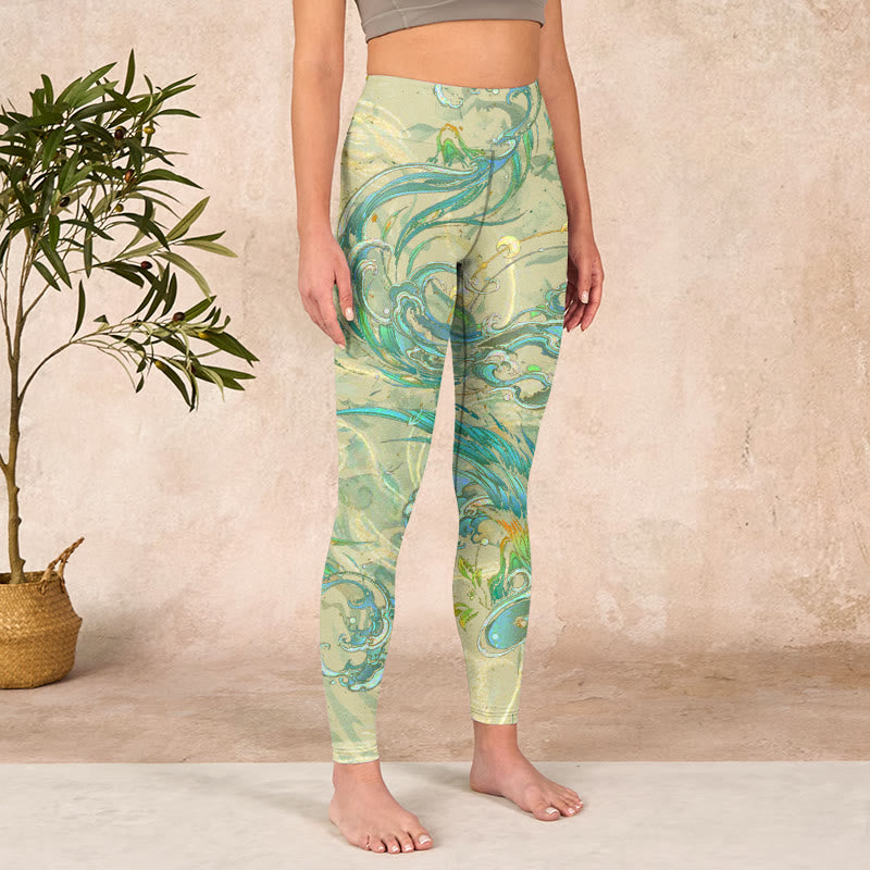 Buddha Stones Blue-green Phoenix Gym Leggings Women's Yoga Pants - image 3