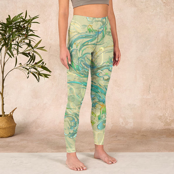 Buddha Stones Blue-green Phoenix Gym Leggings Women's Yoga Pants - image 3