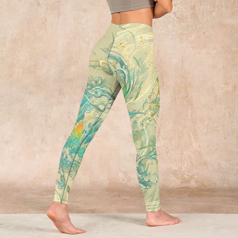 Buddha Stones Blue-green Phoenix Gym Leggings Women's Yoga Pants - image 4