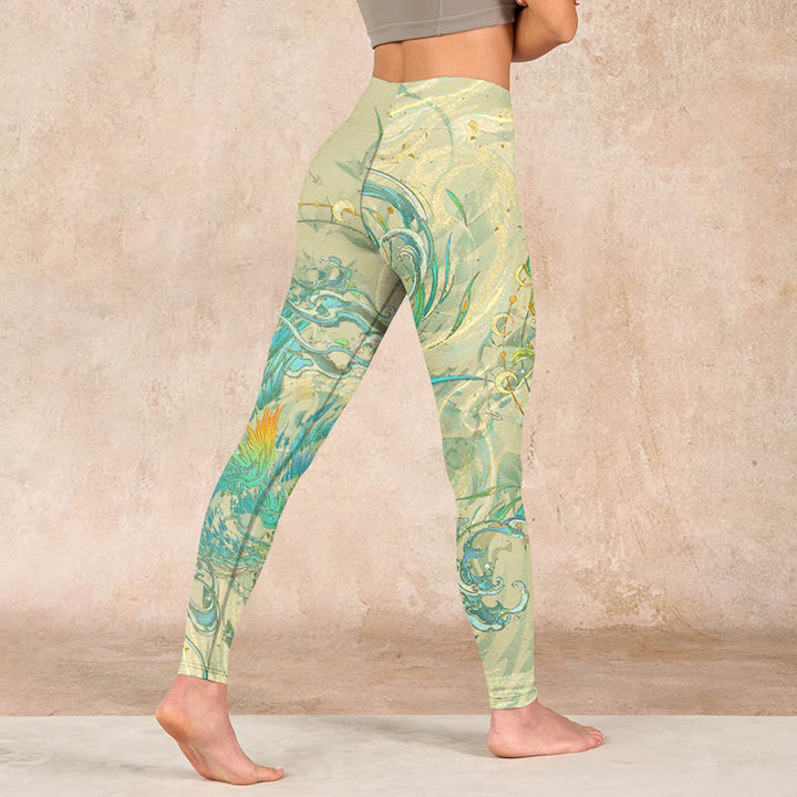 Buddha Stones Blue-green Phoenix Gym Leggings Women's Yoga Pants - image 4