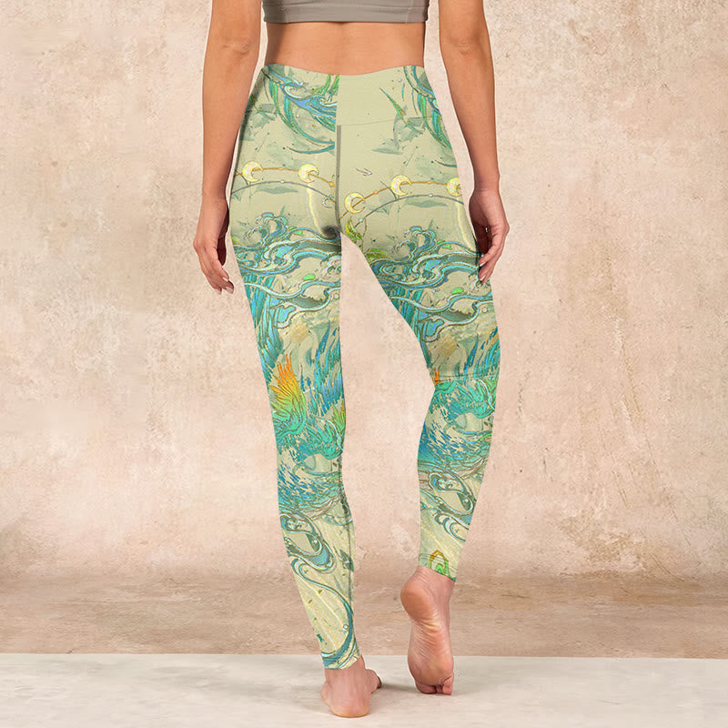 Buddha Stones Blue-green Phoenix Gym Leggings Women's Yoga Pants - image 14