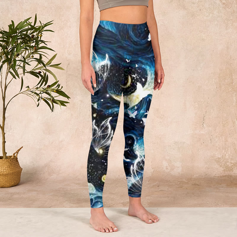 Buddha Stones Blue Butterfly Water Waves Moon Print Gym Leggings Women's Yoga Pants - image 3