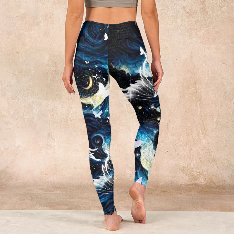Buddha Stones Blue Butterfly Water Waves Moon Print Gym Leggings Women's Yoga Pants - image 14