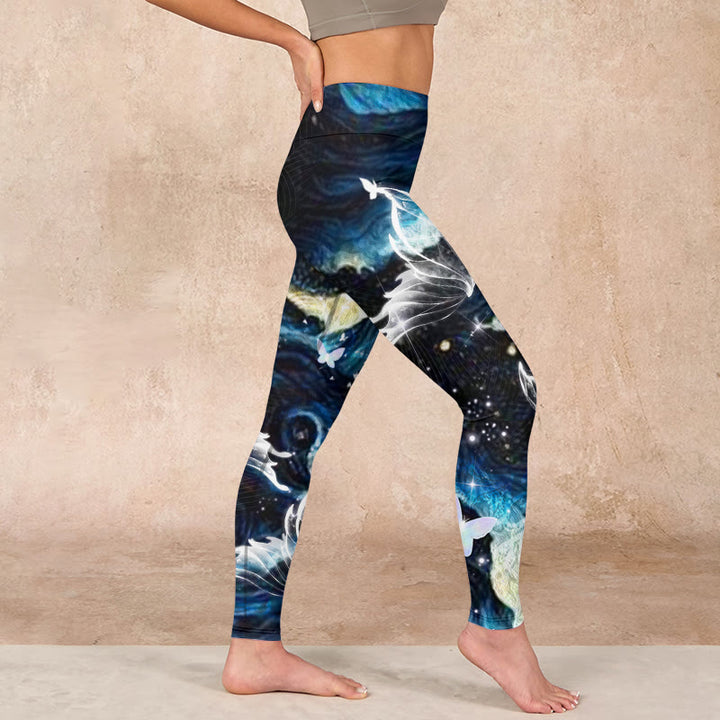 Buddha Stones Blue Butterfly Water Waves Moon Print Gym Leggings Women's Yoga Pants - image 16