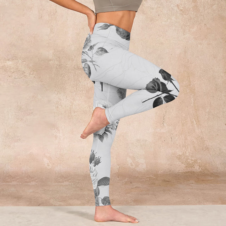 Buddha Stones Black White Rose Gym Leggings Women's Yoga Pants - image 15