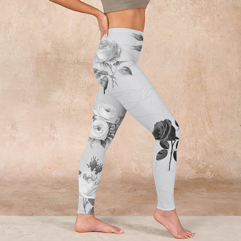 Buddha Stones Black White Rose Gym Leggings Women's Yoga Pants - image 16