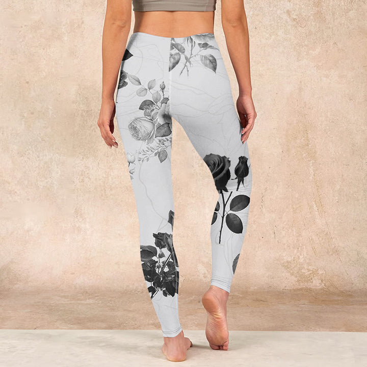 Buddha Stones Black White Rose Gym Leggings Women's Yoga Pants - image 14