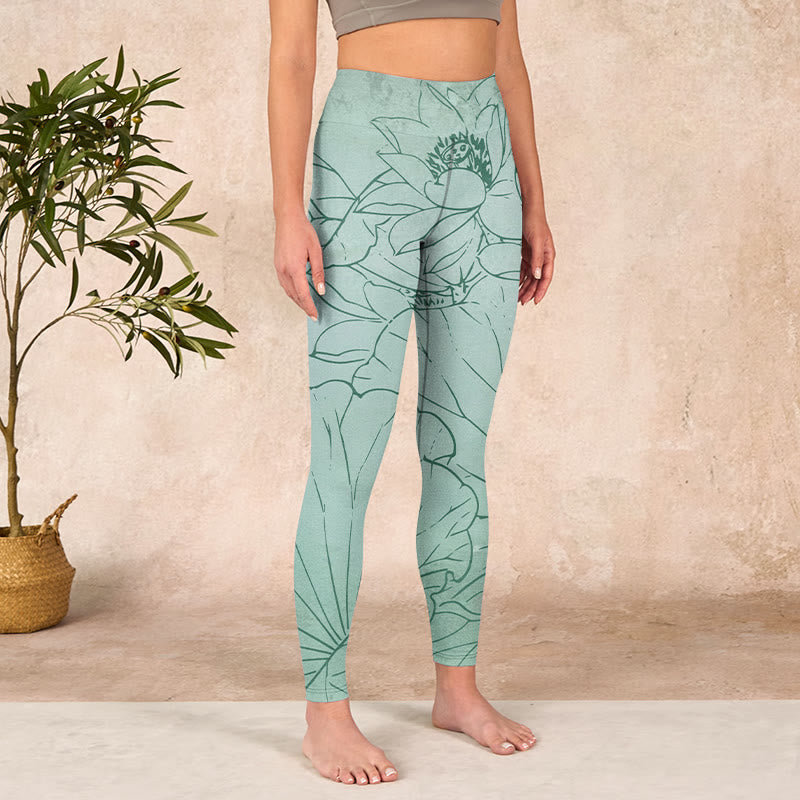 Buddha Stones Green Lotus Flower Print Sports Leggings Women's Yoga Pants - image 3