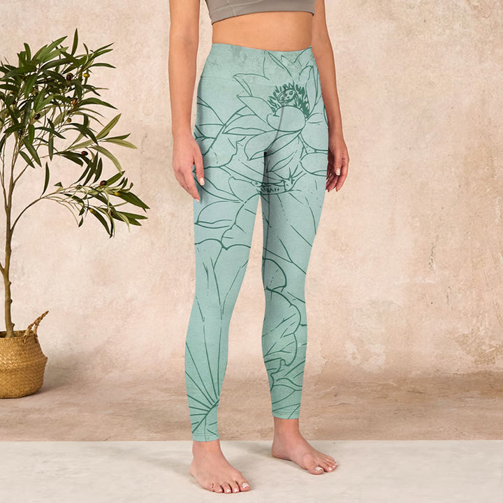 Buddha Stones Green Lotus Flower Print Sports Leggings Women's Yoga Pants - image 3