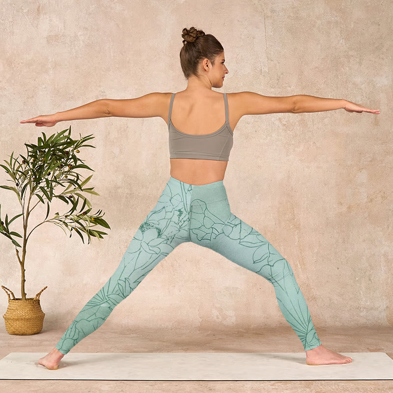 Buddha Stones Green Lotus Flower Print Sports Leggings Women's Yoga Pants - image 10