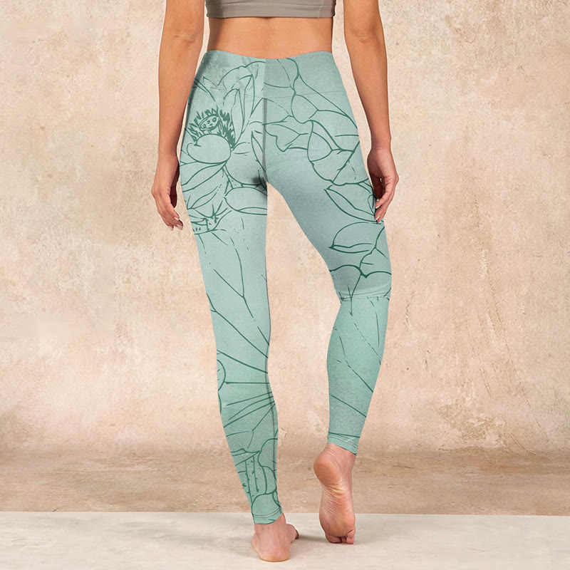 Buddha Stones Green Lotus Flower Print Sports Leggings Women's Yoga Pants - image 16