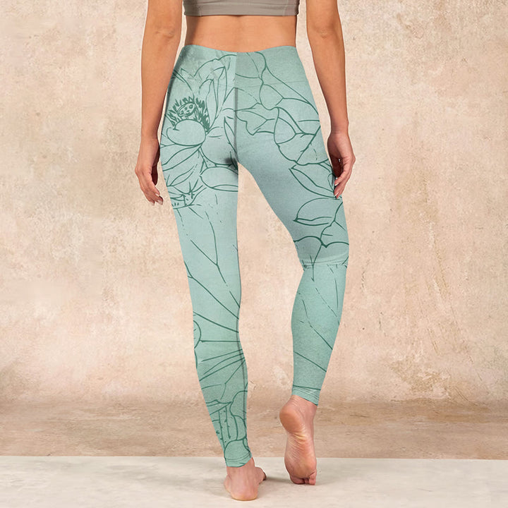 Buddha Stones Green Lotus Flower Print Sports Leggings Women's Yoga Pants - image 16