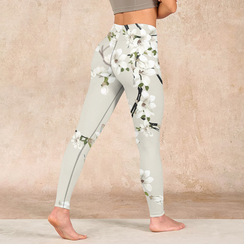 Buddha Stones White Magnolia Flower Print Sports Fitness Leggings Women's Yoga Pants - image 4