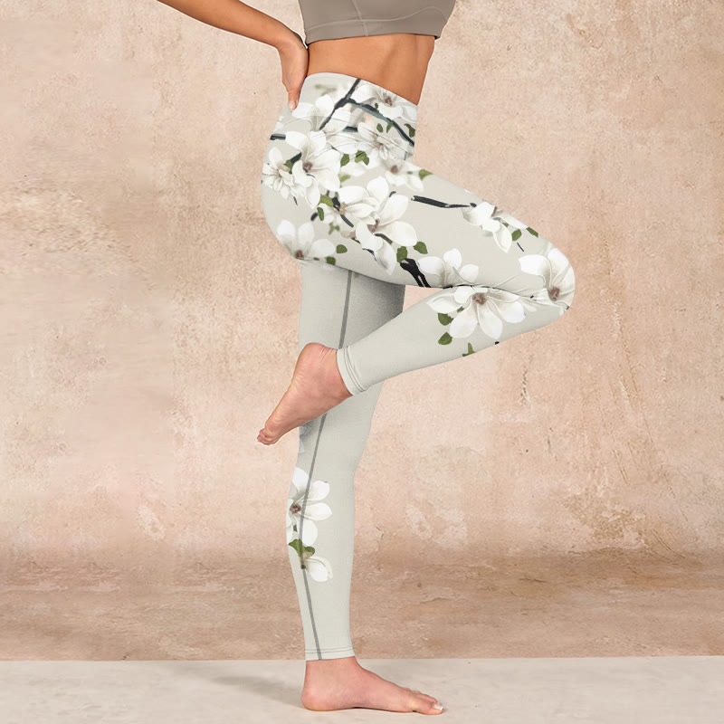 Buddha Stones White Magnolia Flower Print Sports Fitness Leggings Women's Yoga Pants - image 15