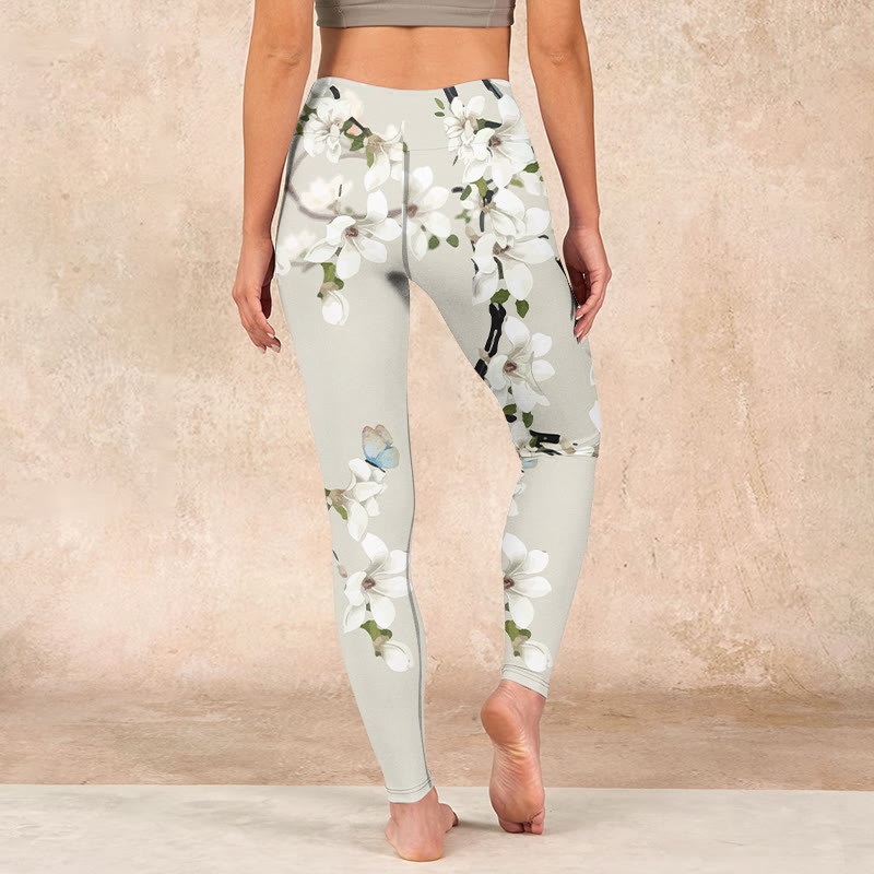 Buddha Stones White Magnolia Flower Print Sports Fitness Leggings Women's Yoga Pants - image 14