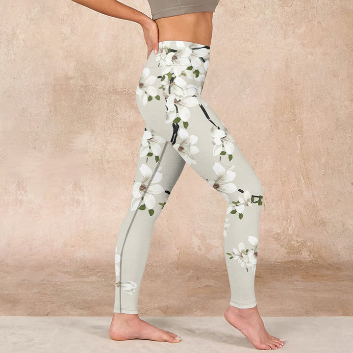 Buddha Stones White Magnolia Flower Print Sports Fitness Leggings Women's Yoga Pants - image 16