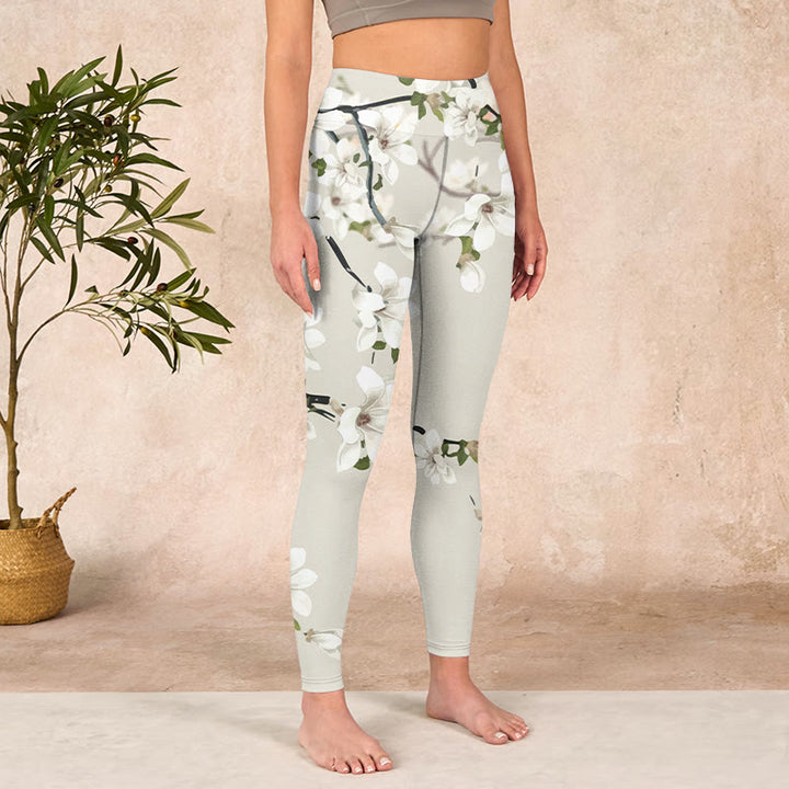 Buddha Stones White Magnolia Flower Print Sports Fitness Leggings Women's Yoga Pants - image 3
