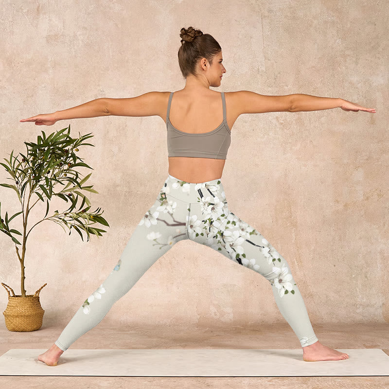 Buddha Stones White Magnolia Flower Print Sports Fitness Leggings Women's Yoga Pants - image 10