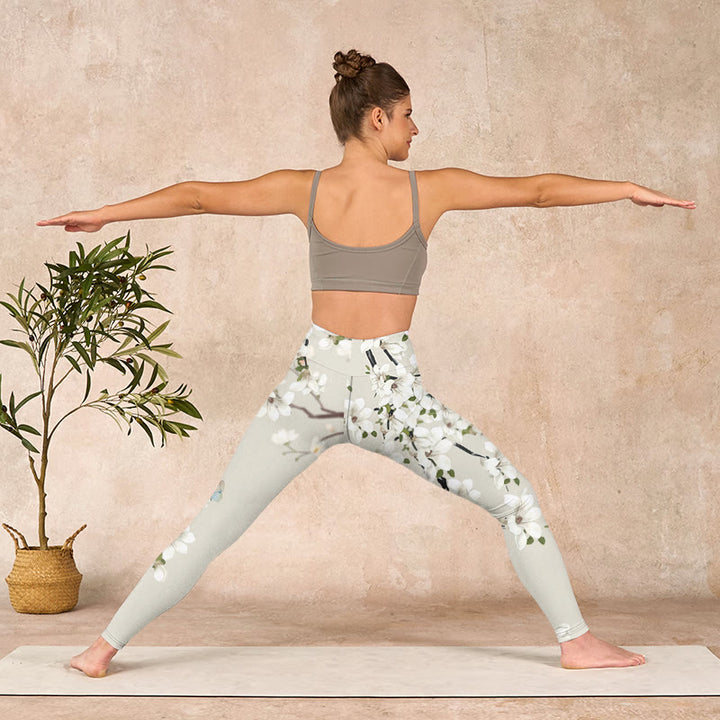 Buddha Stones White Magnolia Flower Print Sports Fitness Leggings Women's Yoga Pants - image 10