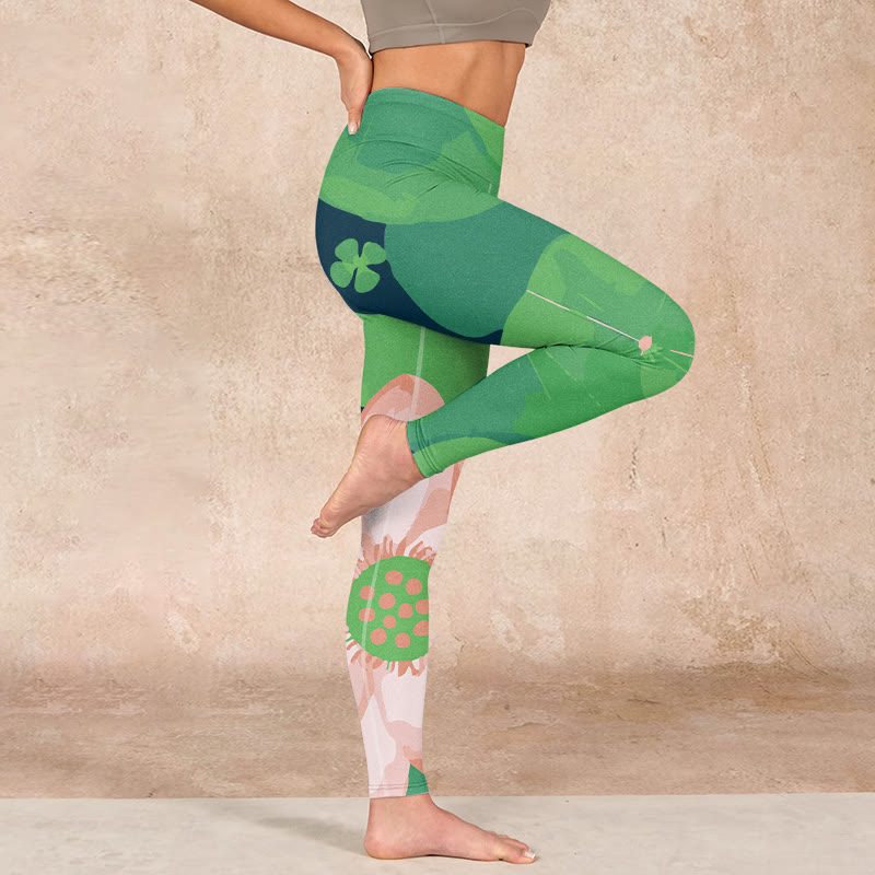 Buddha Stones Green Lotus Flower Leaf Print Sports Fitness Leggings Women's Yoga Pants - image 15